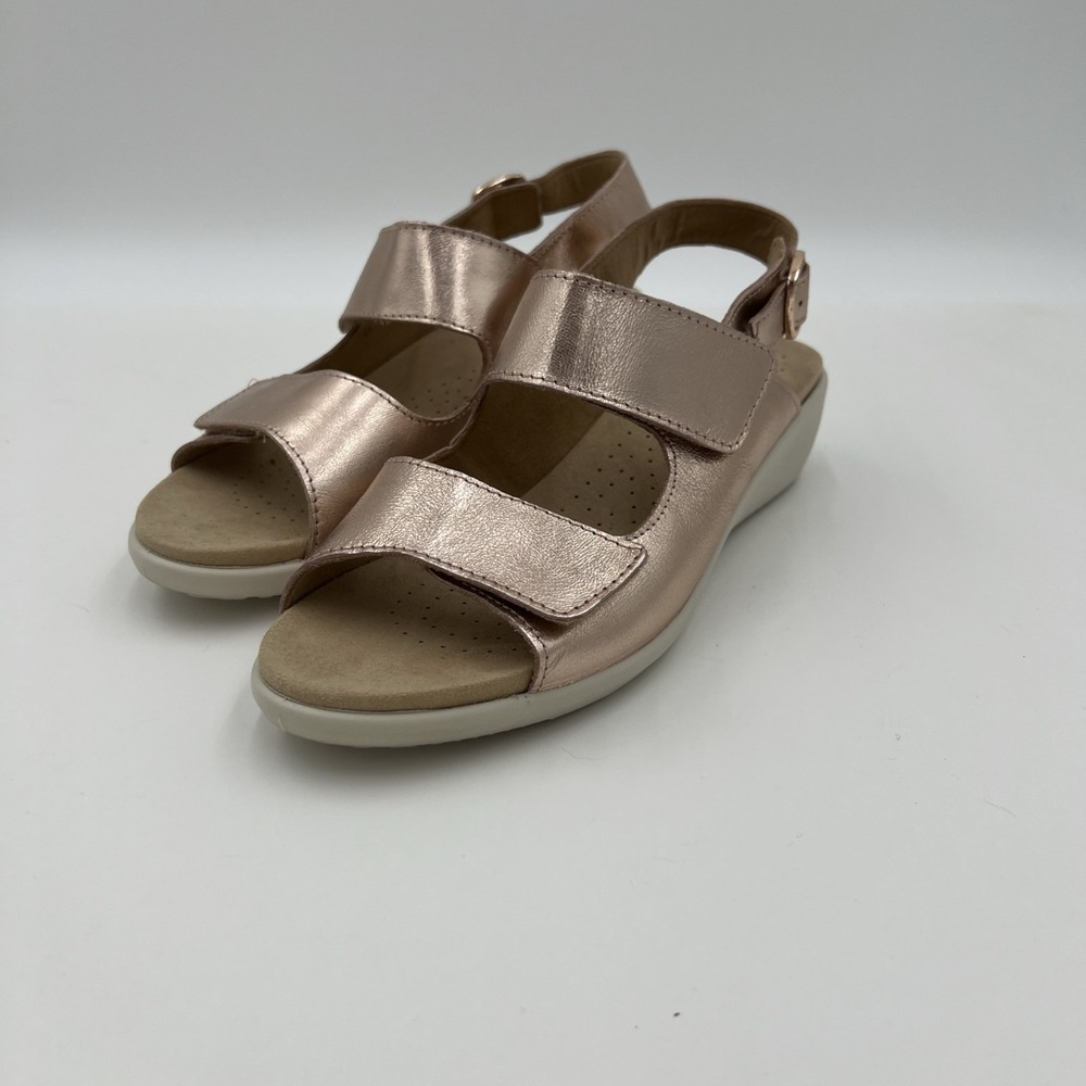 Hotter Easy Rose Gold Metallic Leather Slingback Wedge Sandals Womens 6 US 4 UK
